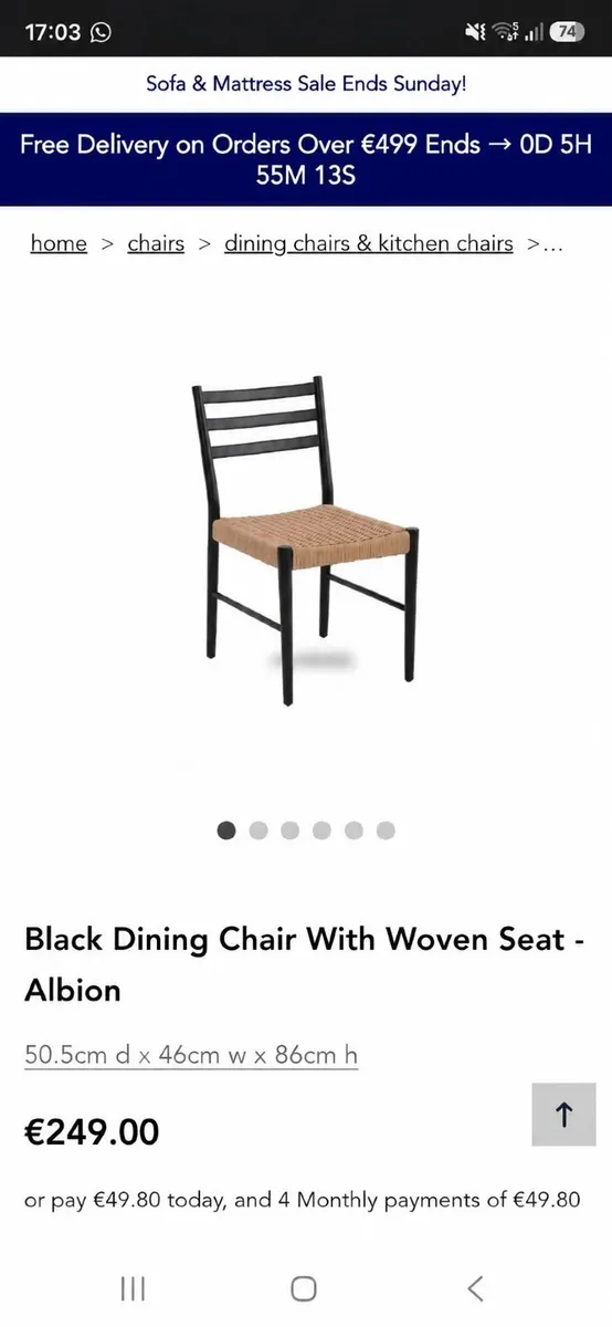 Black Dining Chair with Woven Seat Albion - Image 1