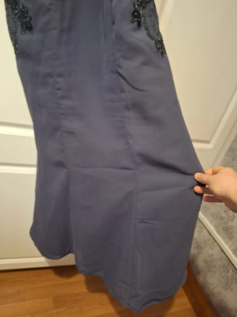 Dark blue knee leath evening dress - Image 2