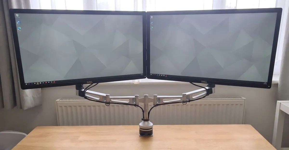 Humanscale Dual Monitor Arm – Silver / Desk Mount - Image 1