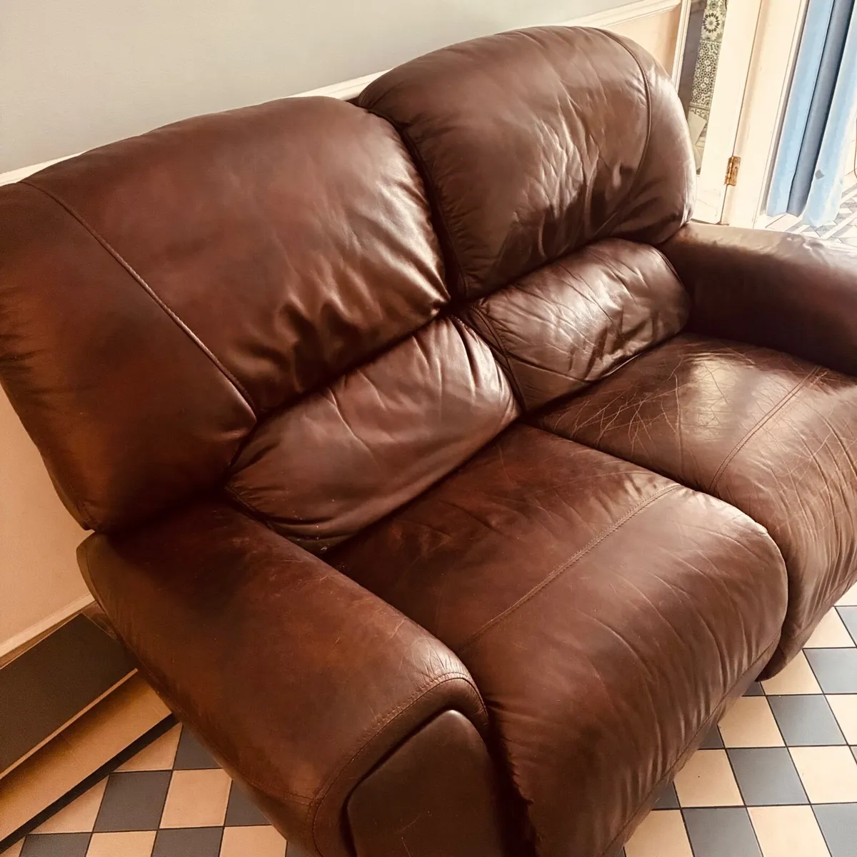 Soft leather chestnut colour 2 seater sofa - Image 3