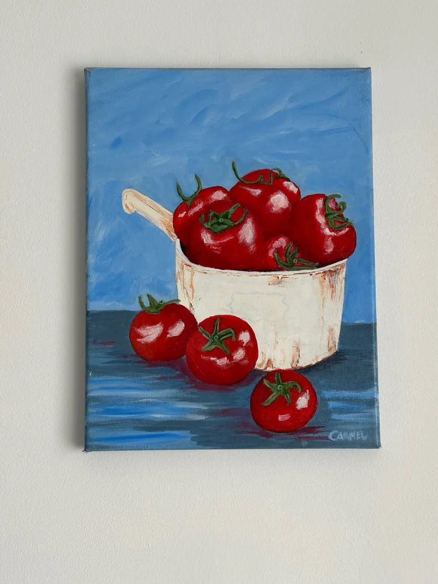 Oil painting of a container of tomatoes on canvas - Image 3