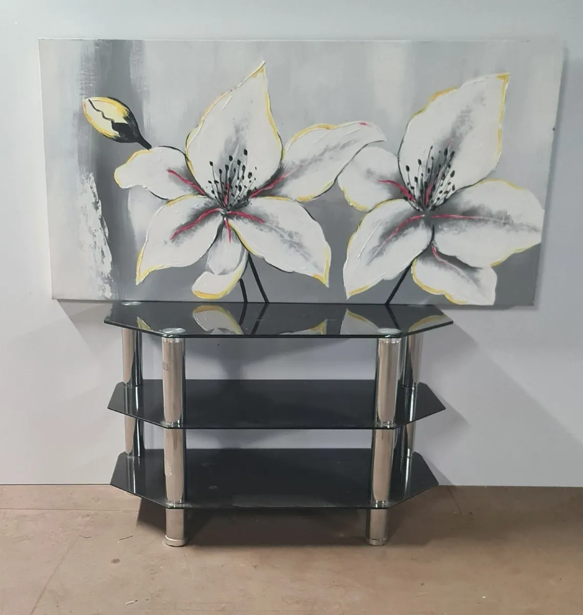 Black Glass 3-Tier TV Stand / Media Unit - Image 2