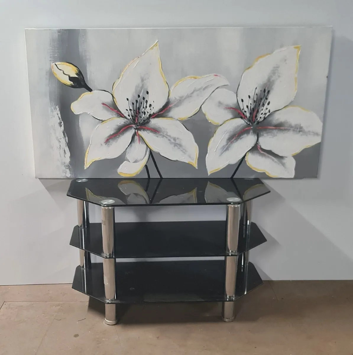 Black Glass 3-Tier TV Stand / Media Unit - Image 1