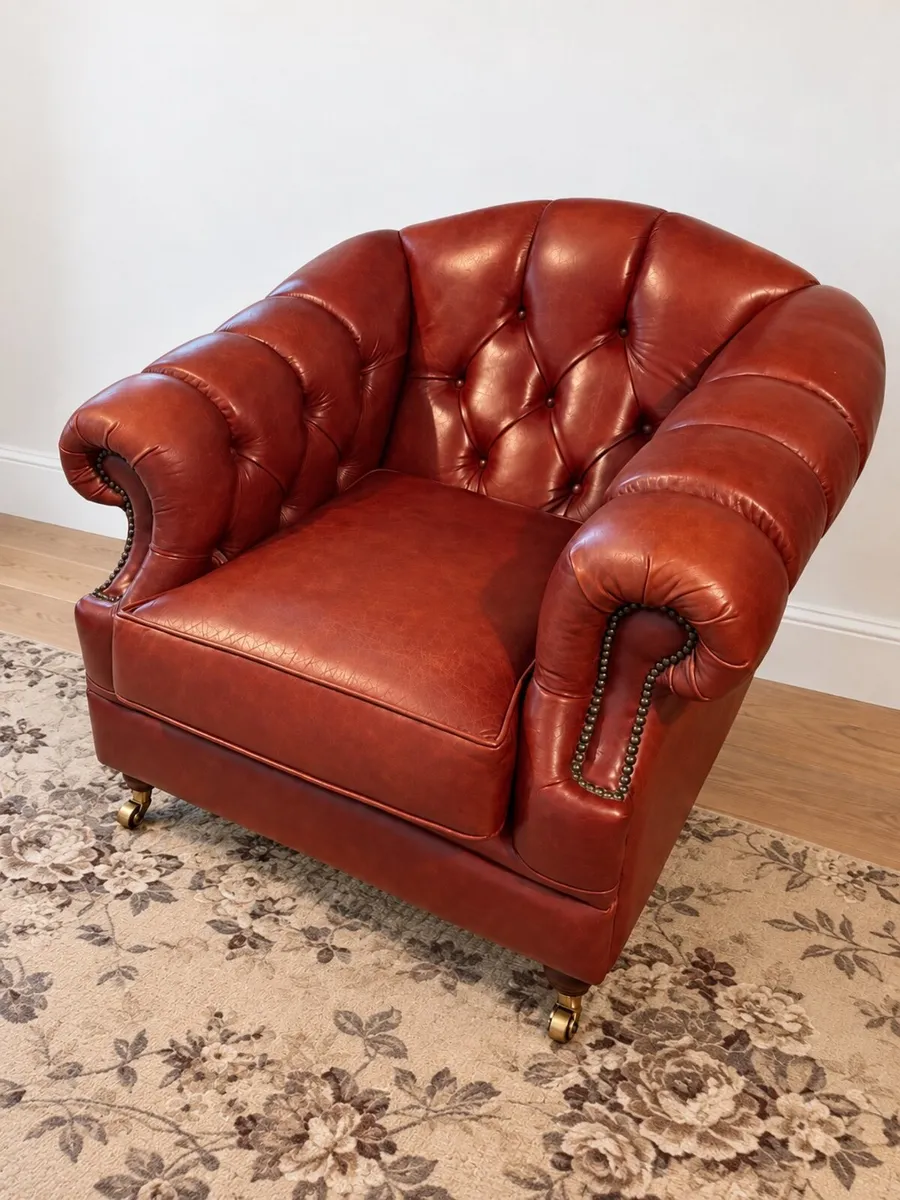 Chesterfield Style Leather Armchair Deep buttoned - Image 2