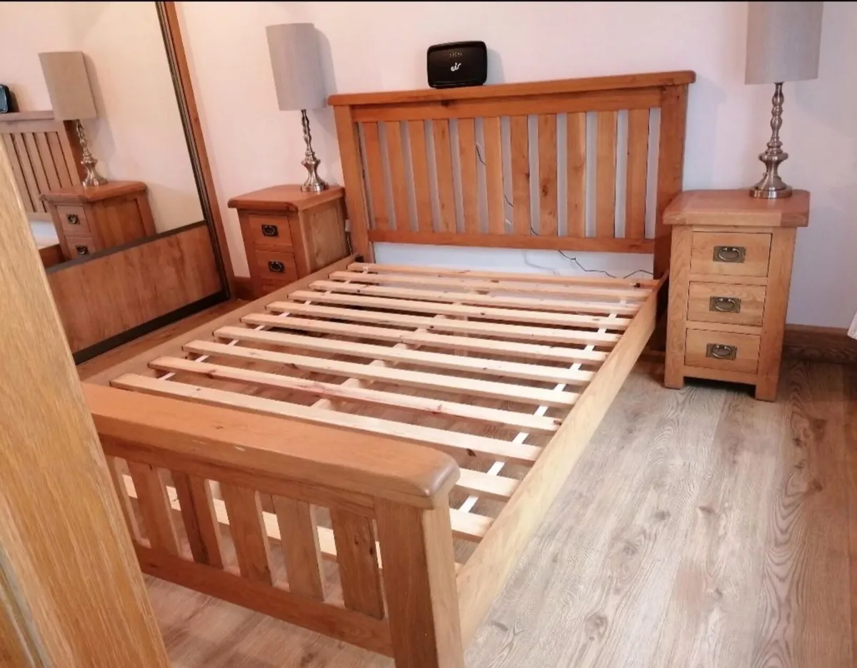 Solid Oak Bed Frame & Solid Oak Lockers - Image 1