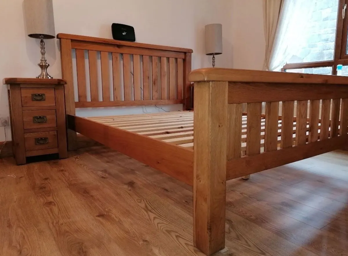 Solid Oak Bed Frame & Solid Oak Lockers - Image 3