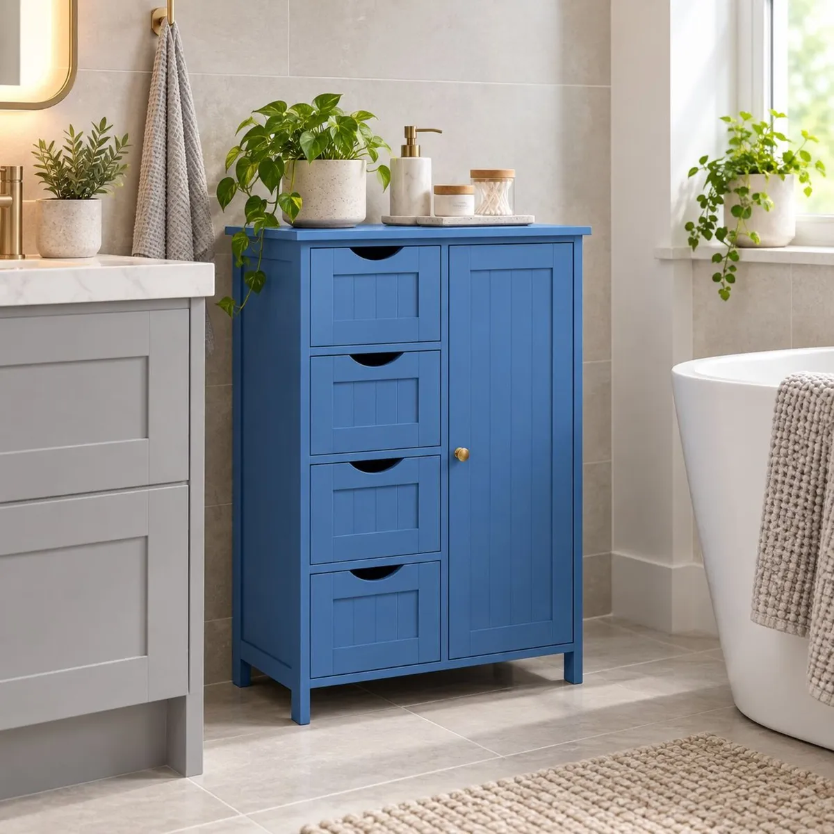 Slate Blue Bathroom Storage Cabinet with Drawers - Image 2