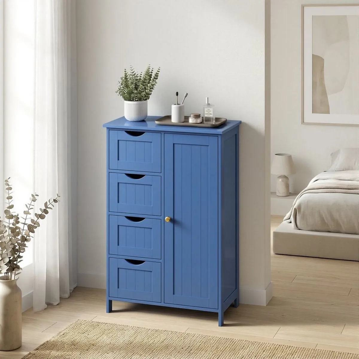 Slate Blue Bathroom Storage Cabinet with Drawers - Image 4