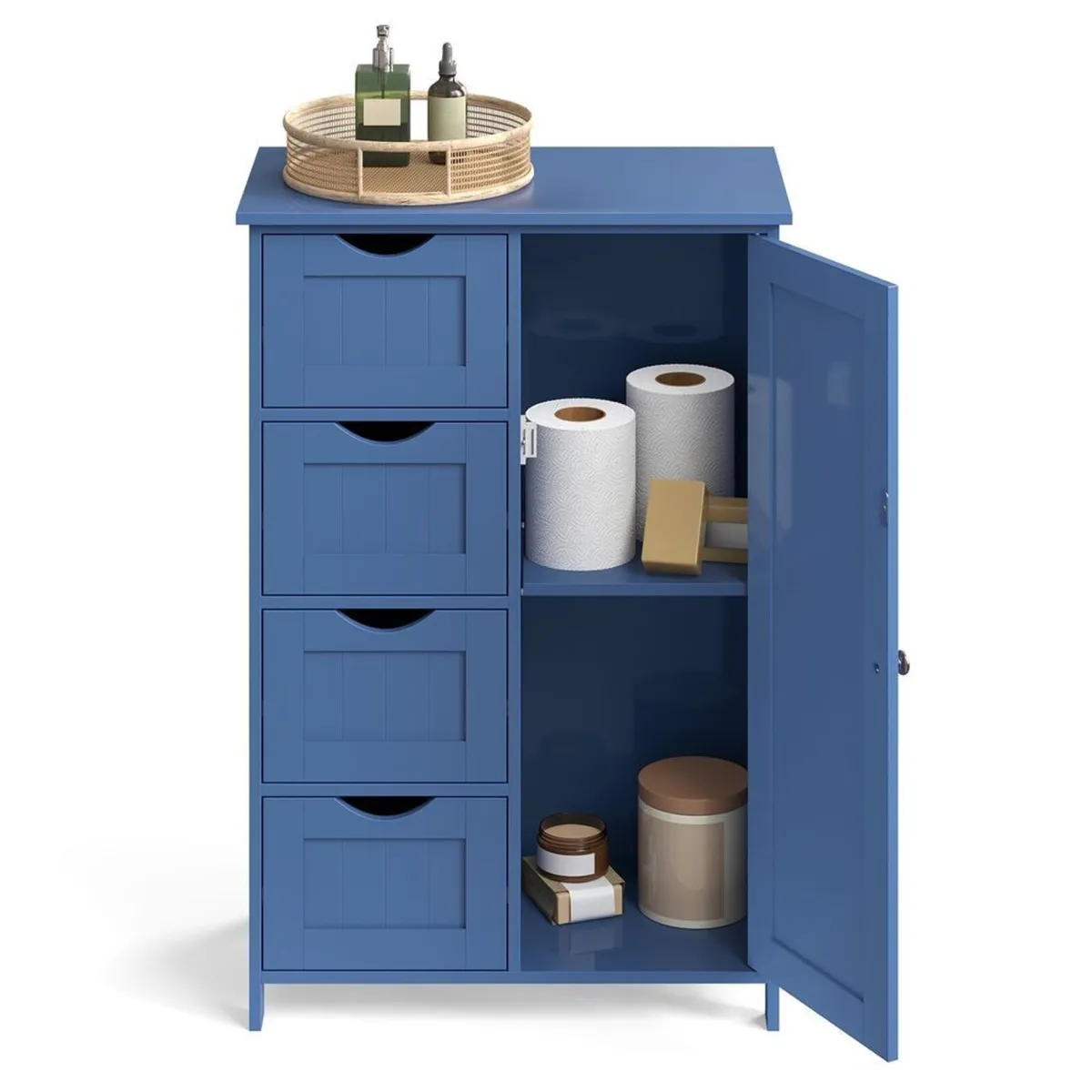 Slate Blue Bathroom Storage Cabinet with Drawers - Image 3