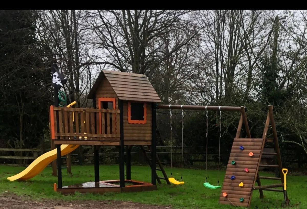 Pirate Ship tower with slide, swings, climbing - Image 1