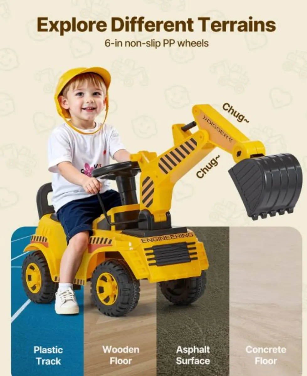 Ride On Excavator Digger for Toddlers with Helmet - Image 2
