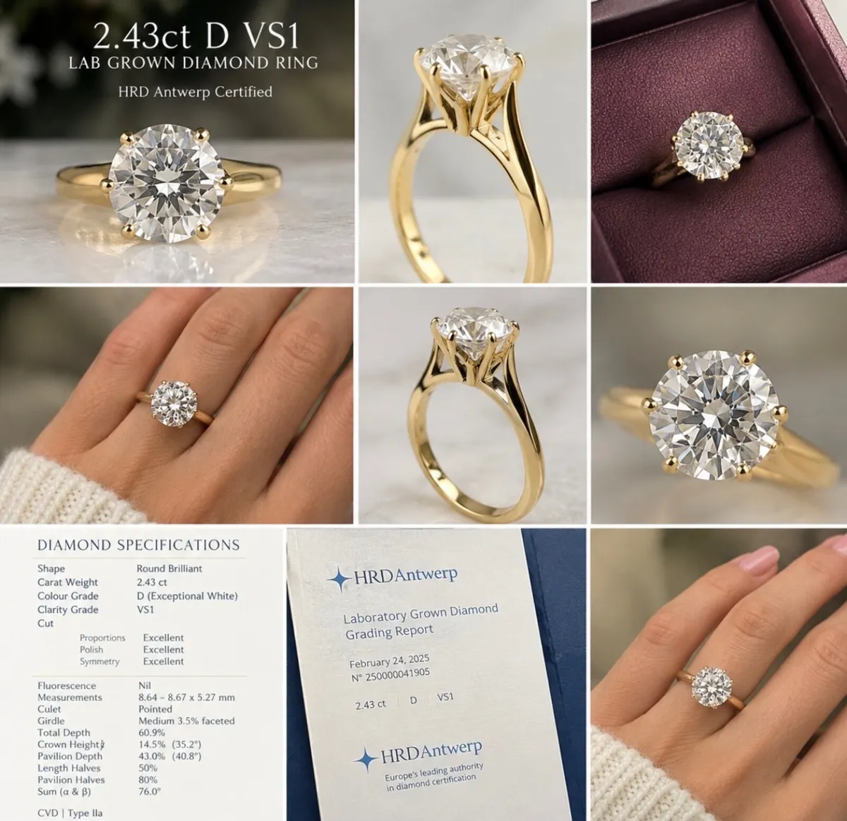 “2.43ct D VS1 HRD Antwerp Cert Lab  Diamond Ring - Image 1
