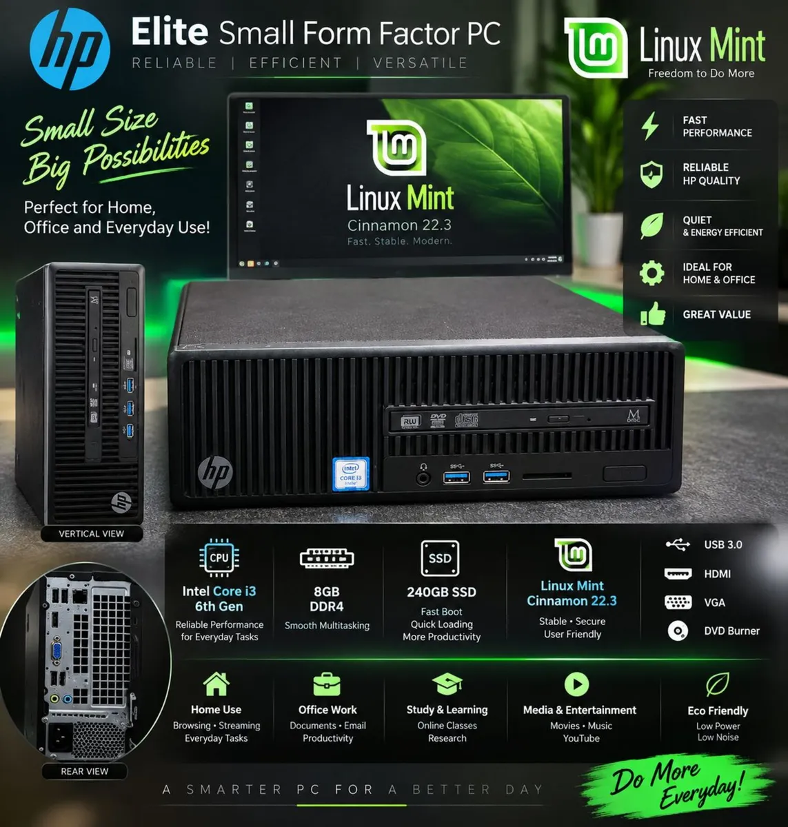 HP i3-6th Gen Linux Mint Micro PC - Image 1