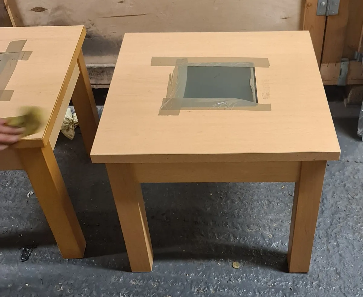 Pair of Small Side Tables with Center Glass Insert - Image 2