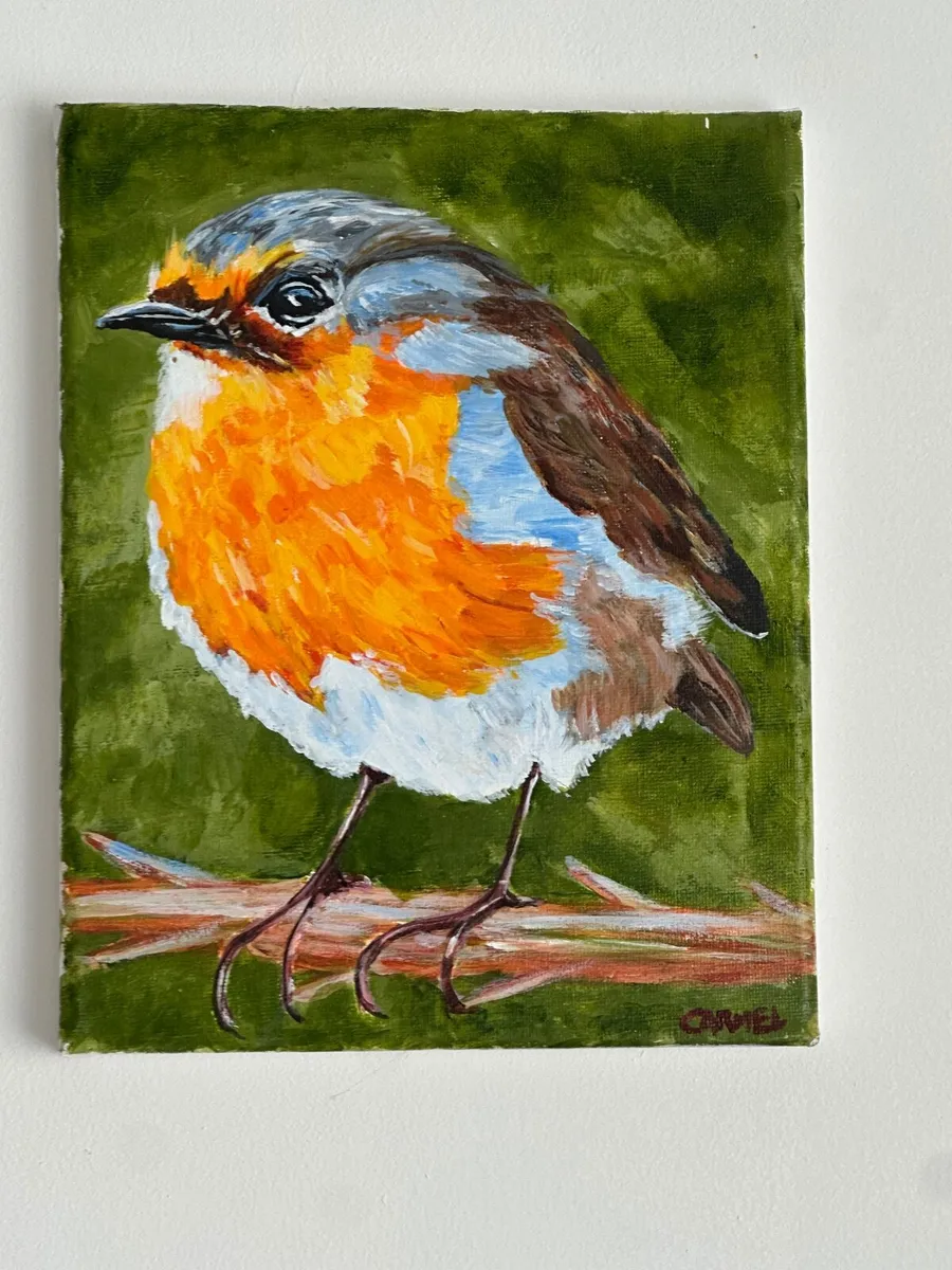 Oil painting of a robin on canvas original - Image 2