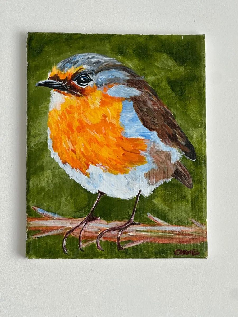 Oil painting of a robin on canvas original - Image 3