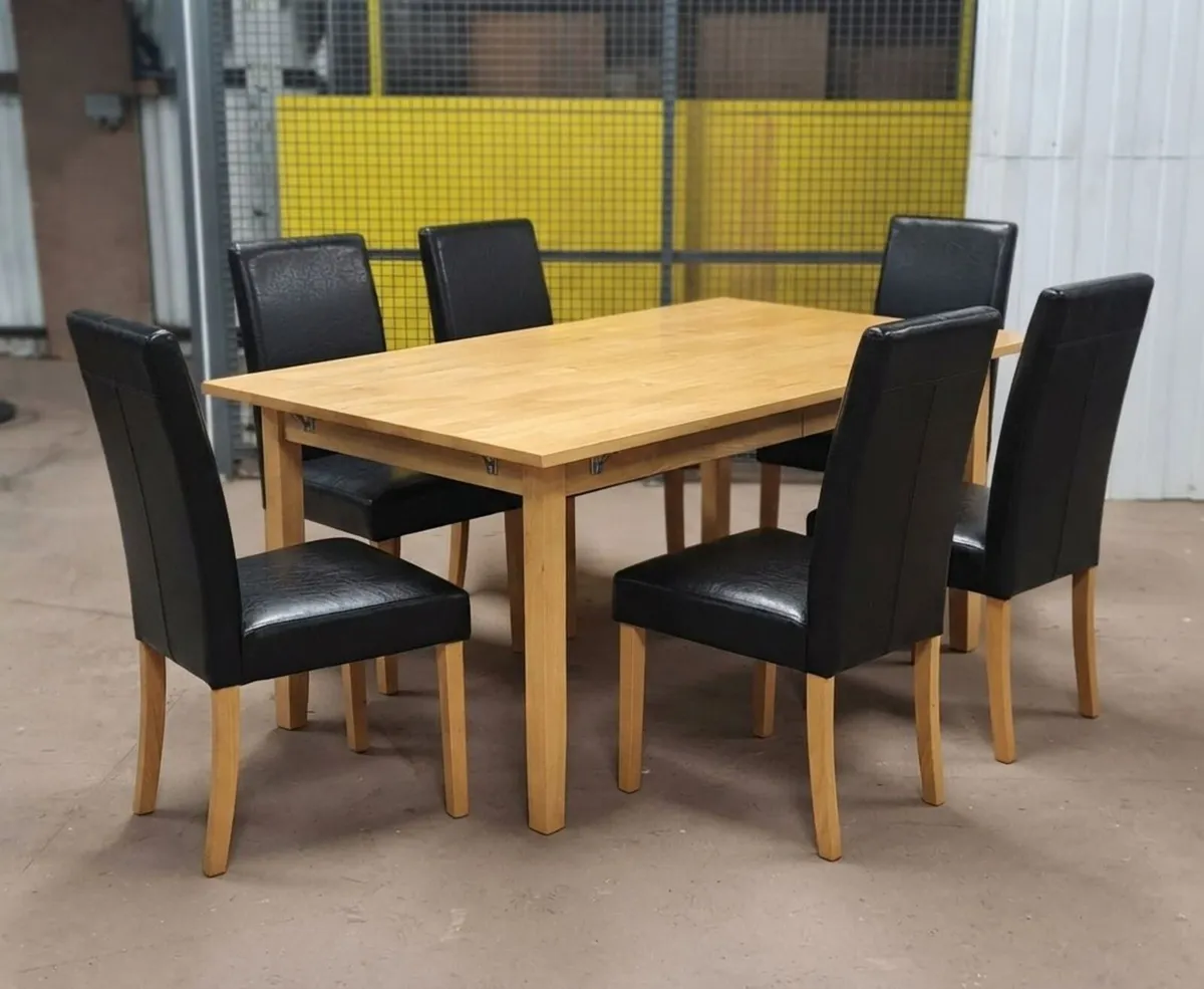Solid Wooden Dining Table with 6 Chairs - Image 1
