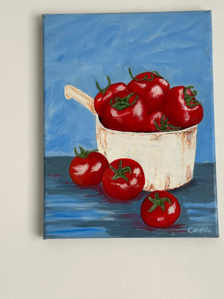 Oil painting of a container of tomatoes on canvas - Image 2