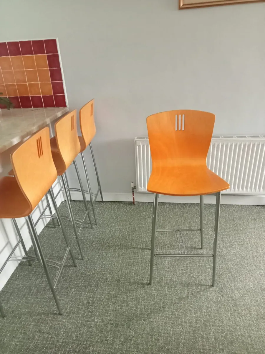 Set of 4 Modern Wood & Chrome Kitchen Bar Stools - Image 2