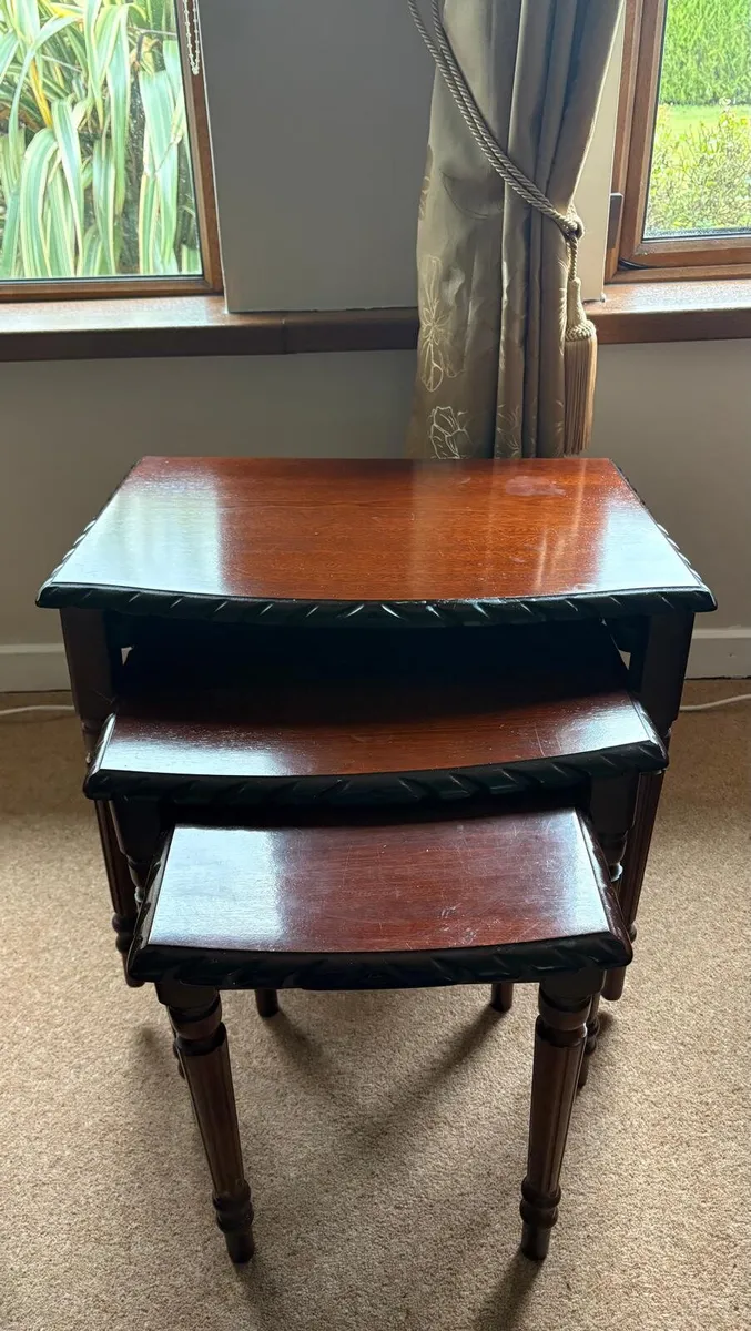 Nest of 3 Dark Wood Side / Coffee Tables