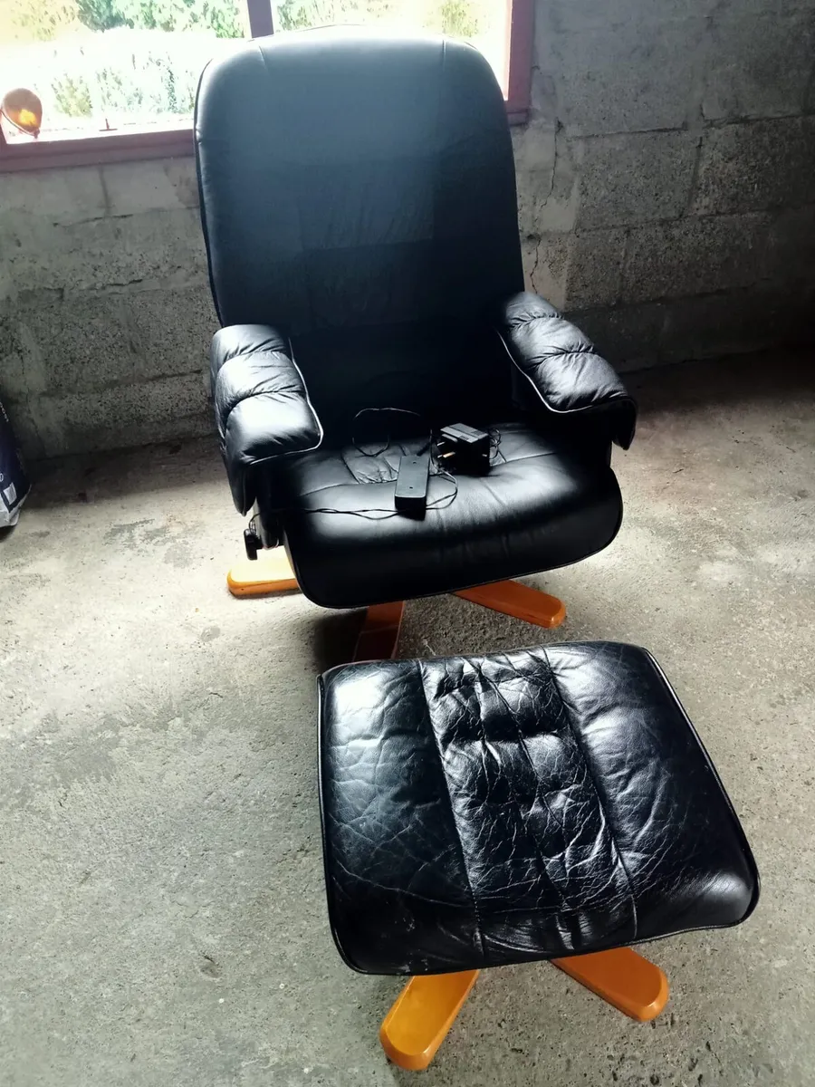 Black Leather Swivel Recliner Chair & stool