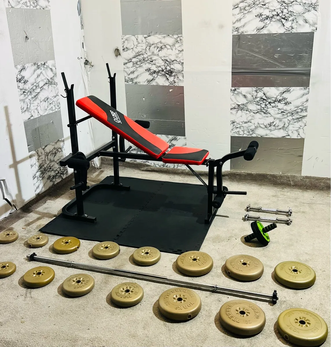 USF ADJUSTABLE BENCH WEIGHTS BARBELL DUMBBELLS MAT - Image 1
