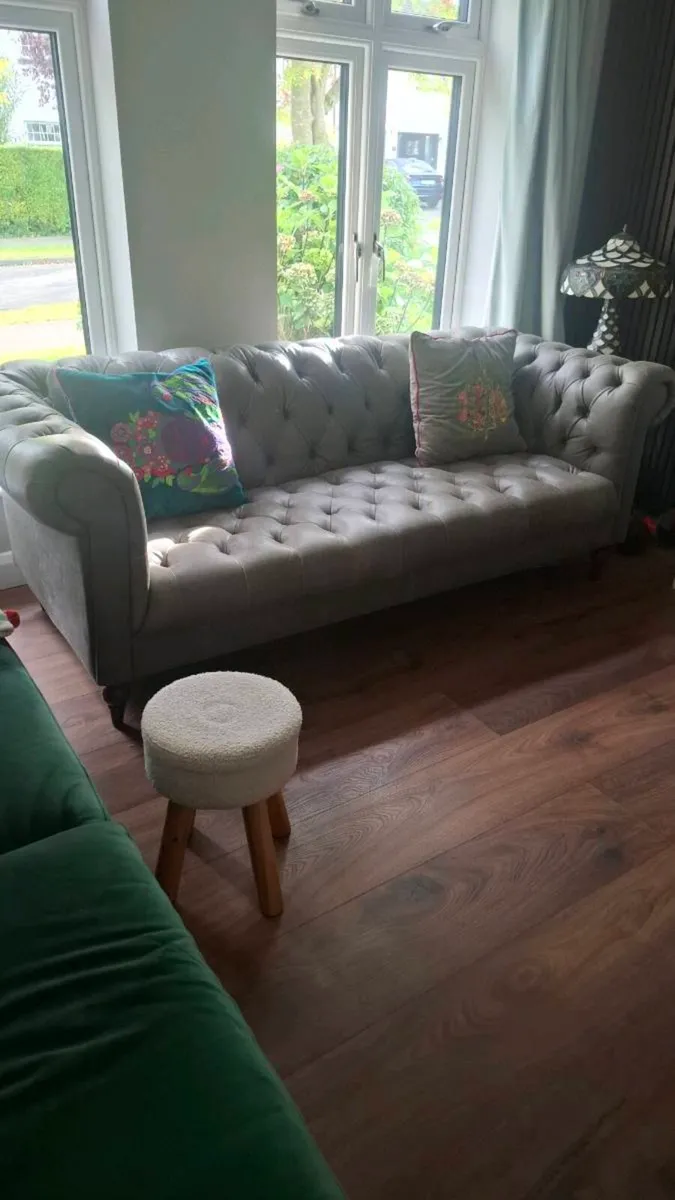 3 seater Chesterfield Couch Grey Leather - Image 3