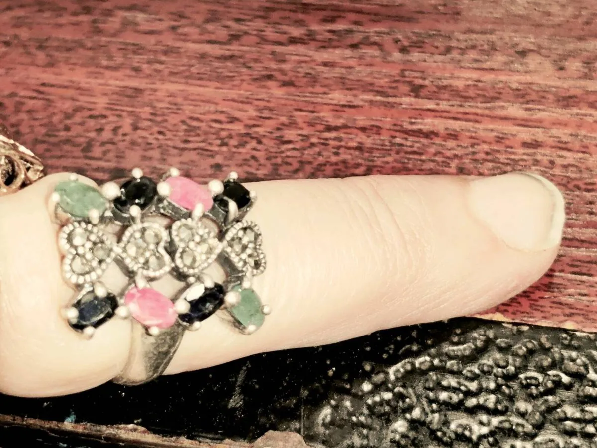 CHUNKY MARCASITE JADE, 925 Silver Oblong New Ring - Image 3