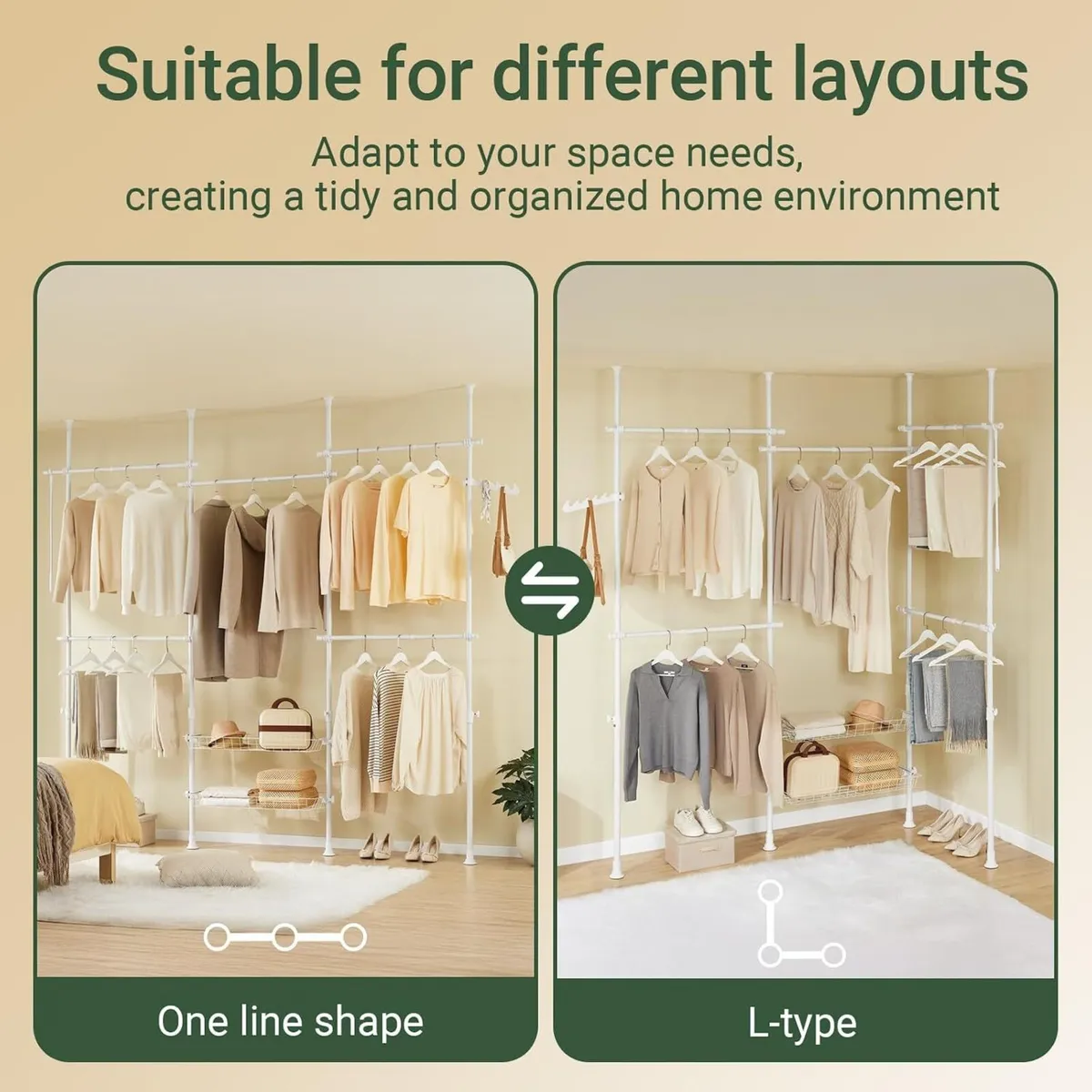 Telescopic Clothes Rail with Adjustable L-Shaped - Image 4