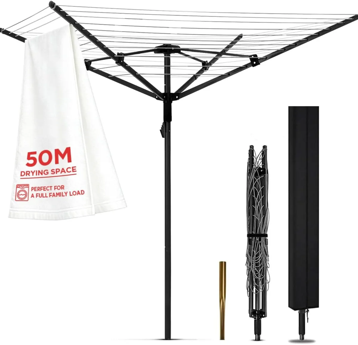 Rotary Washing Line 4 Arm 50m Folding Clothes - Image 1