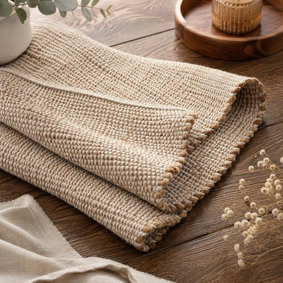 Jute Cotton Area Rug Handcrafted Traditional - Image 1