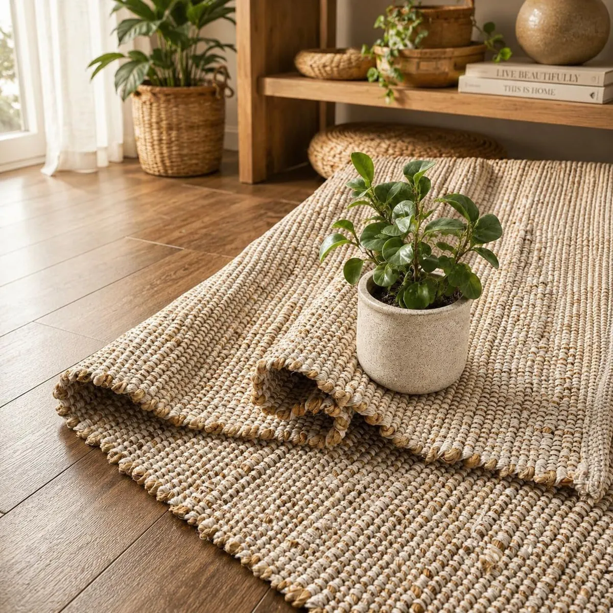 Jute Cotton Area Rug Handcrafted Traditional - Image 2