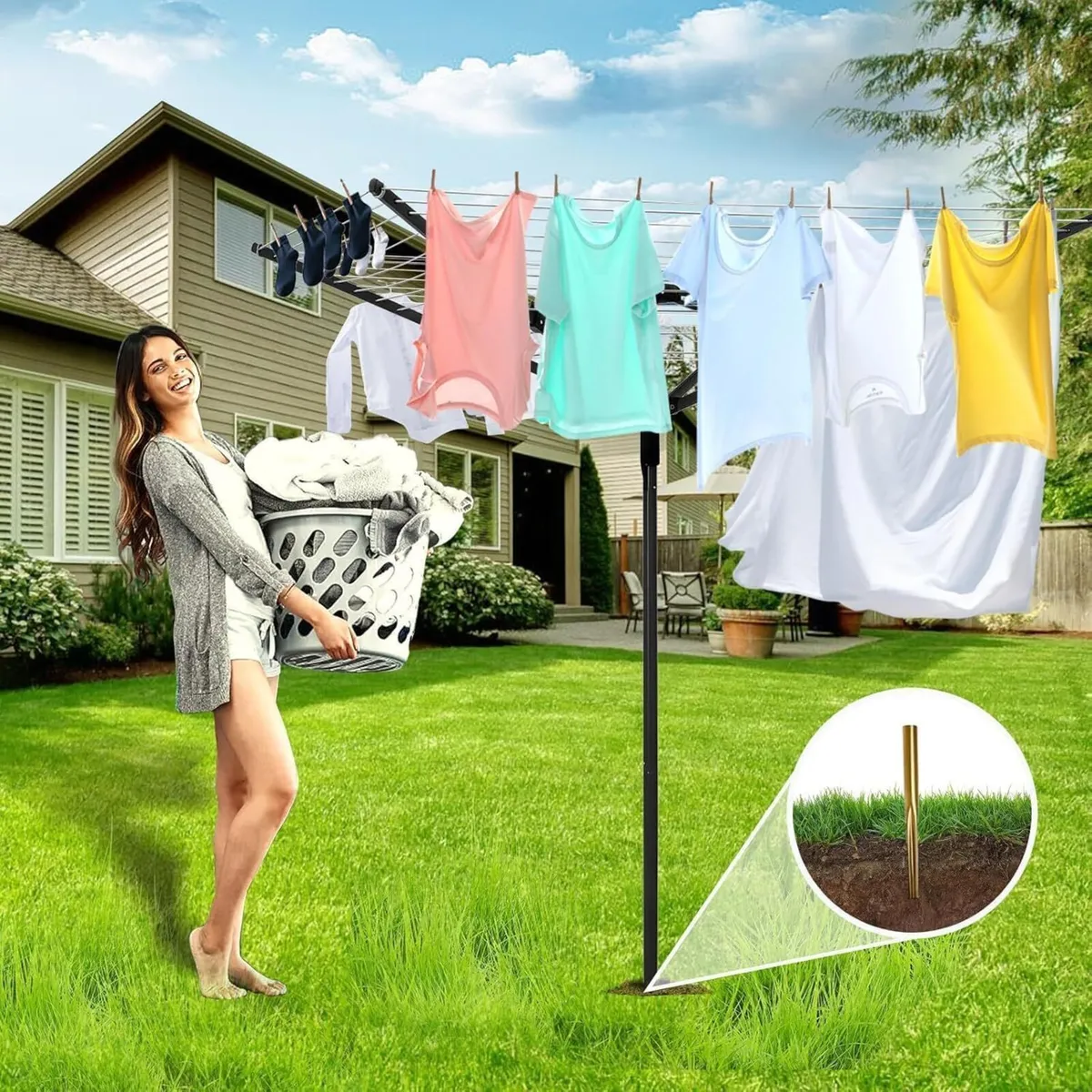 Rotary Washing Line 4 Arm 50m Folding Clothes - Image 2