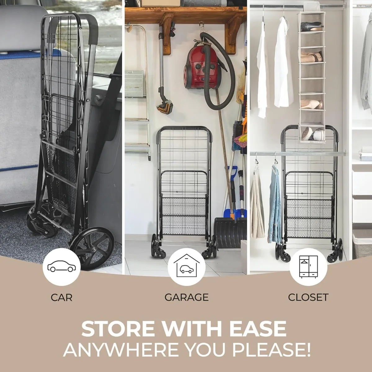 Folding Shopping Trolley Cart 50KG Capacity 360° - Image 4