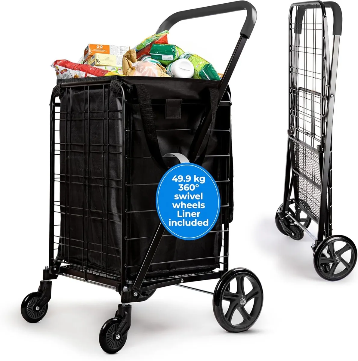 Folding Shopping Trolley Cart 50KG Capacity 360° - Image 1