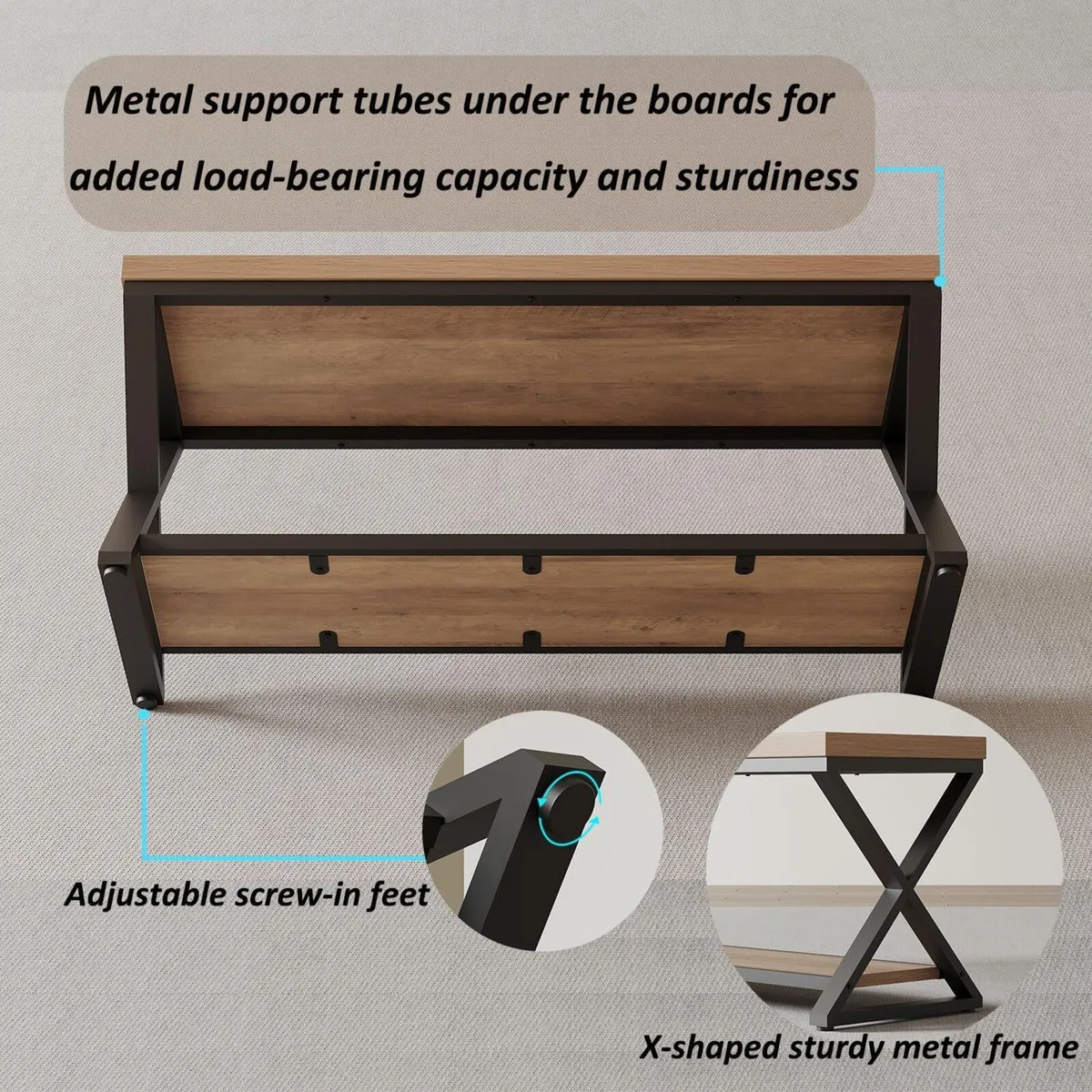 Entryway Bench with Storage Industrial Wood Metal - Image 4