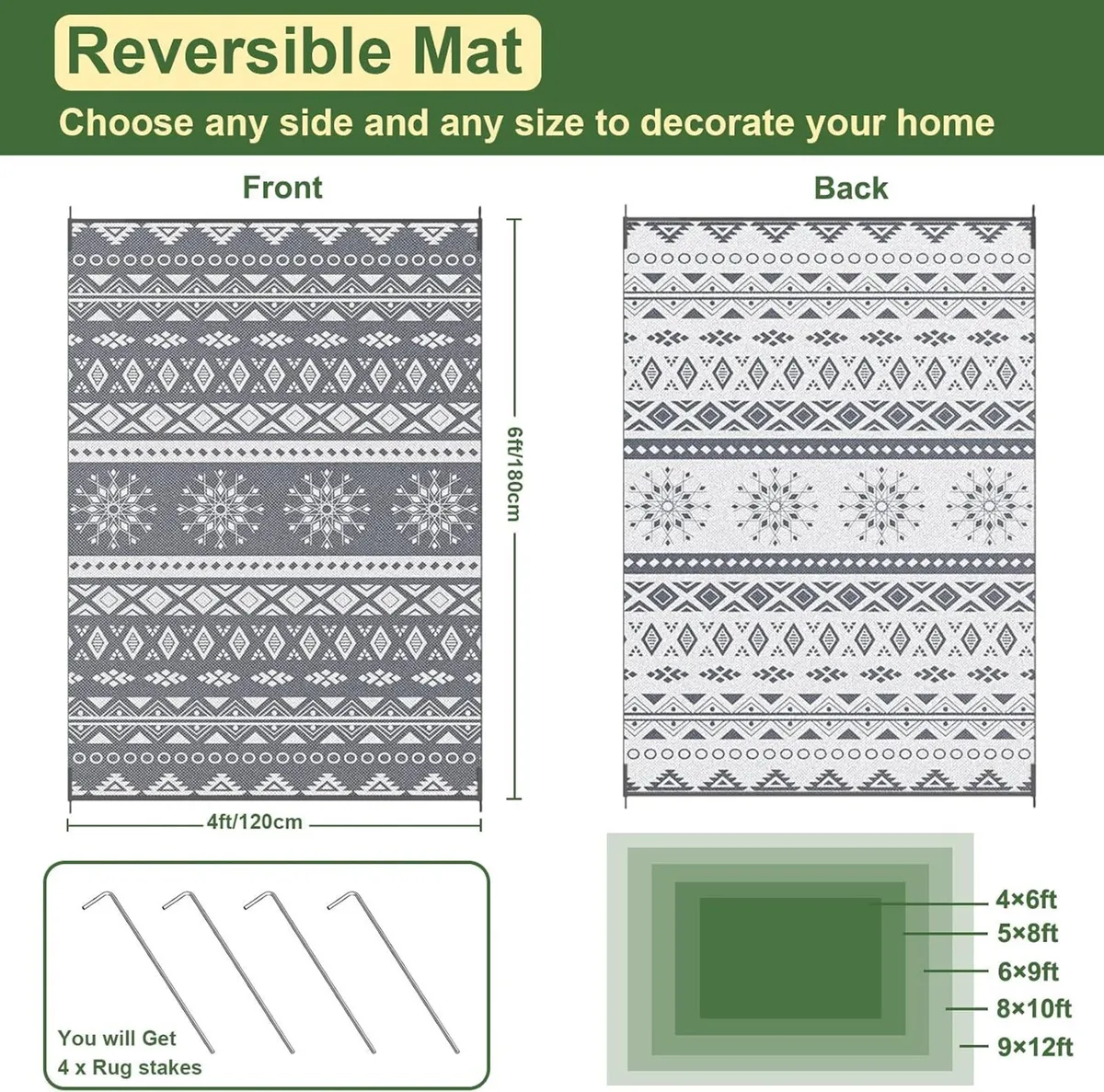 Outdoor Rug for Patio Waterproof Reversible - Image 2