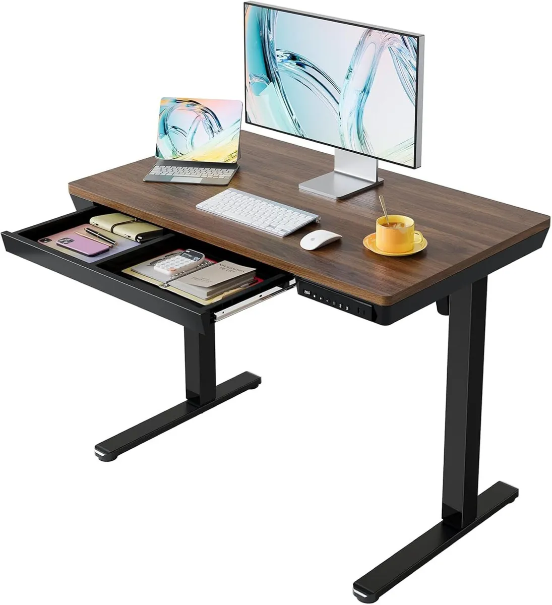 One Piece Standing Desk with Drawer Walnut - Image 1