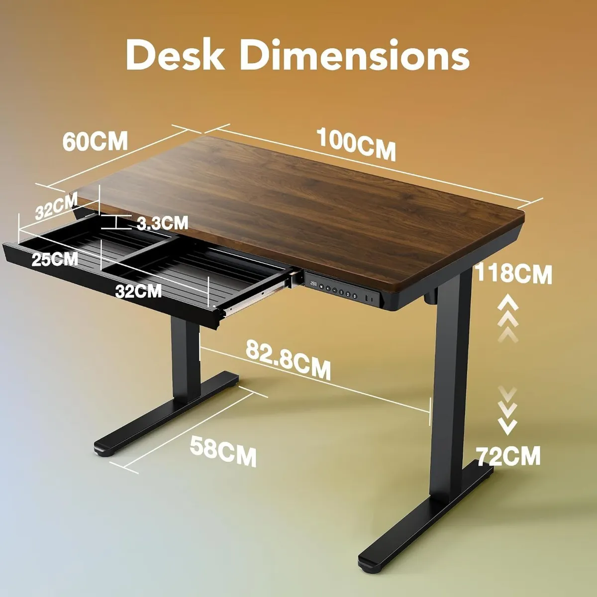 One Piece Standing Desk with Drawer Walnut - Image 2
