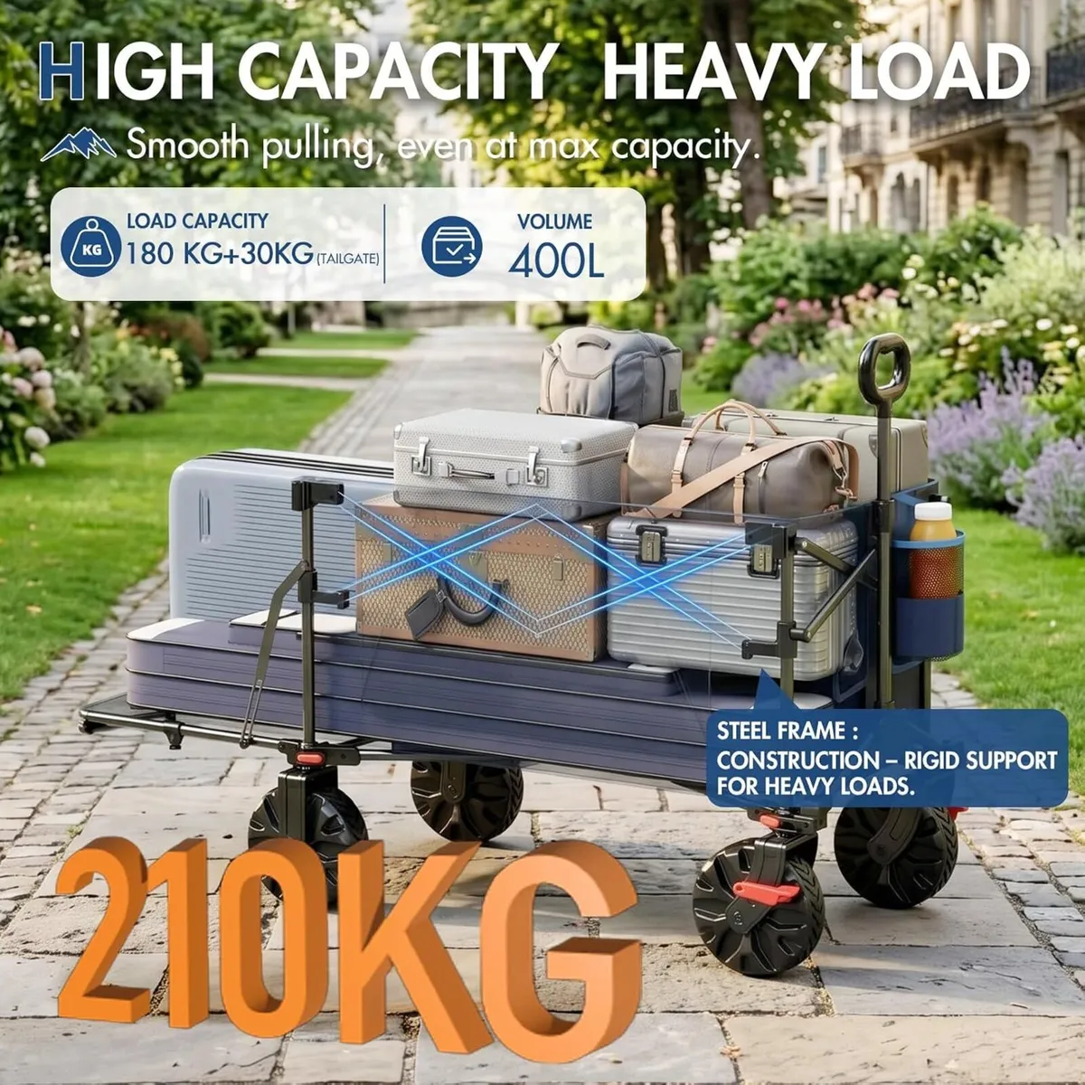 400L Beach Trolley Cart for Sand with Drop-Down - Image 3