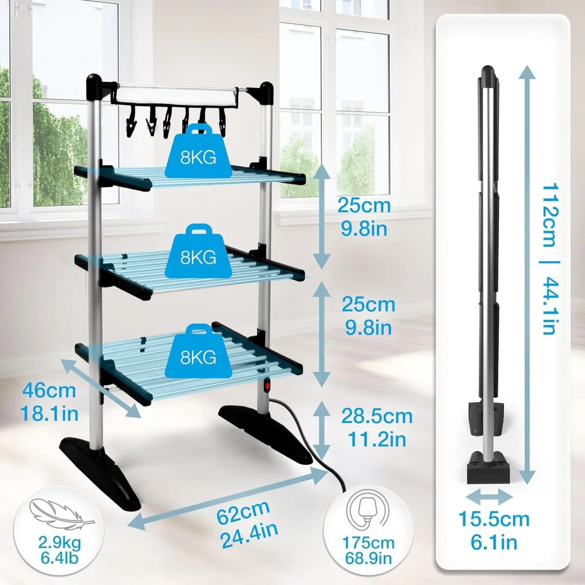 Bk Electric Clothes Airer 3 Tier Heated - Image 2