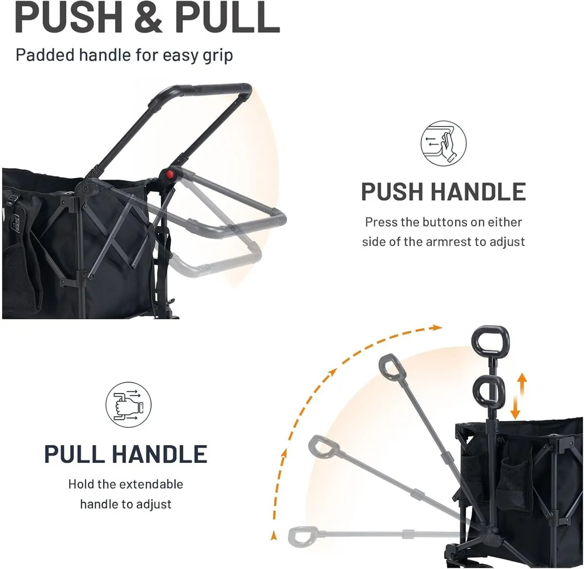 Trolley 250L Folding Wagon with Canopy Push Pull - Image 3