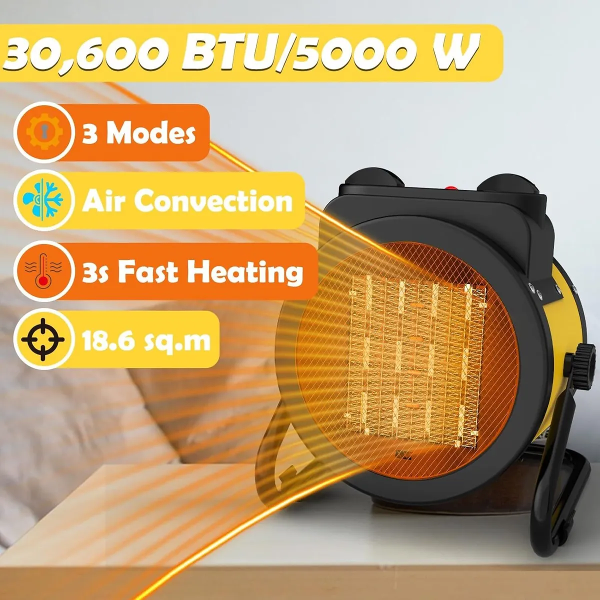 Electric Fan Heater 5000W Ceramic with Overheat - Image 3