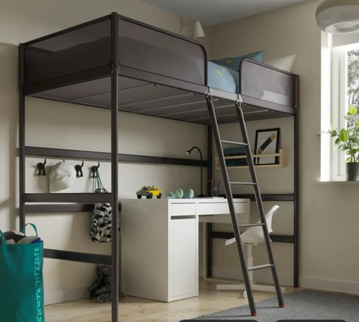 TUFFING Loft bed frame, dark grey, 90x200 cm - Image 1
