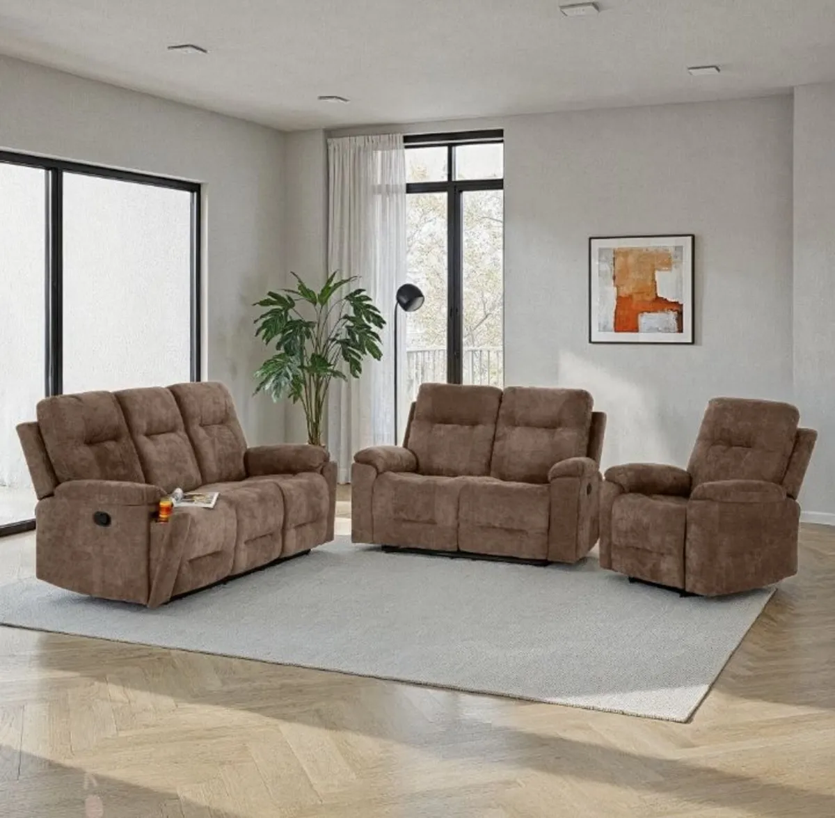 Guildford 3+2+1 Recliner Suite – Antelope Brown Fa - Image 2