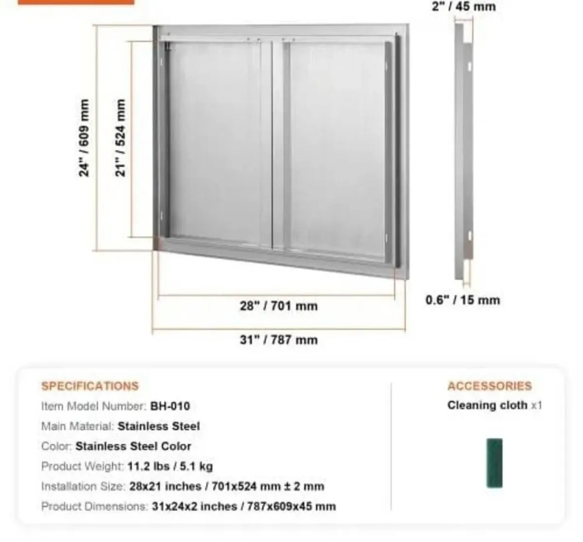 Double BBQ Access Door 787x609mm Kitchen Cabinet - Image 4