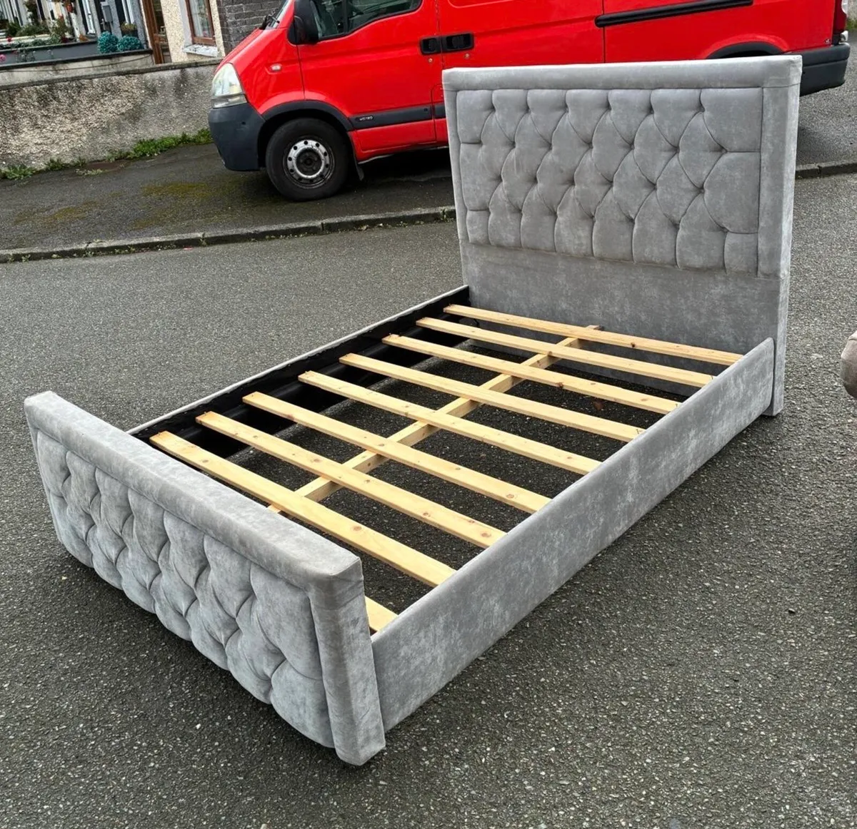 Grey Velvet Double Bed Frame - Image 1