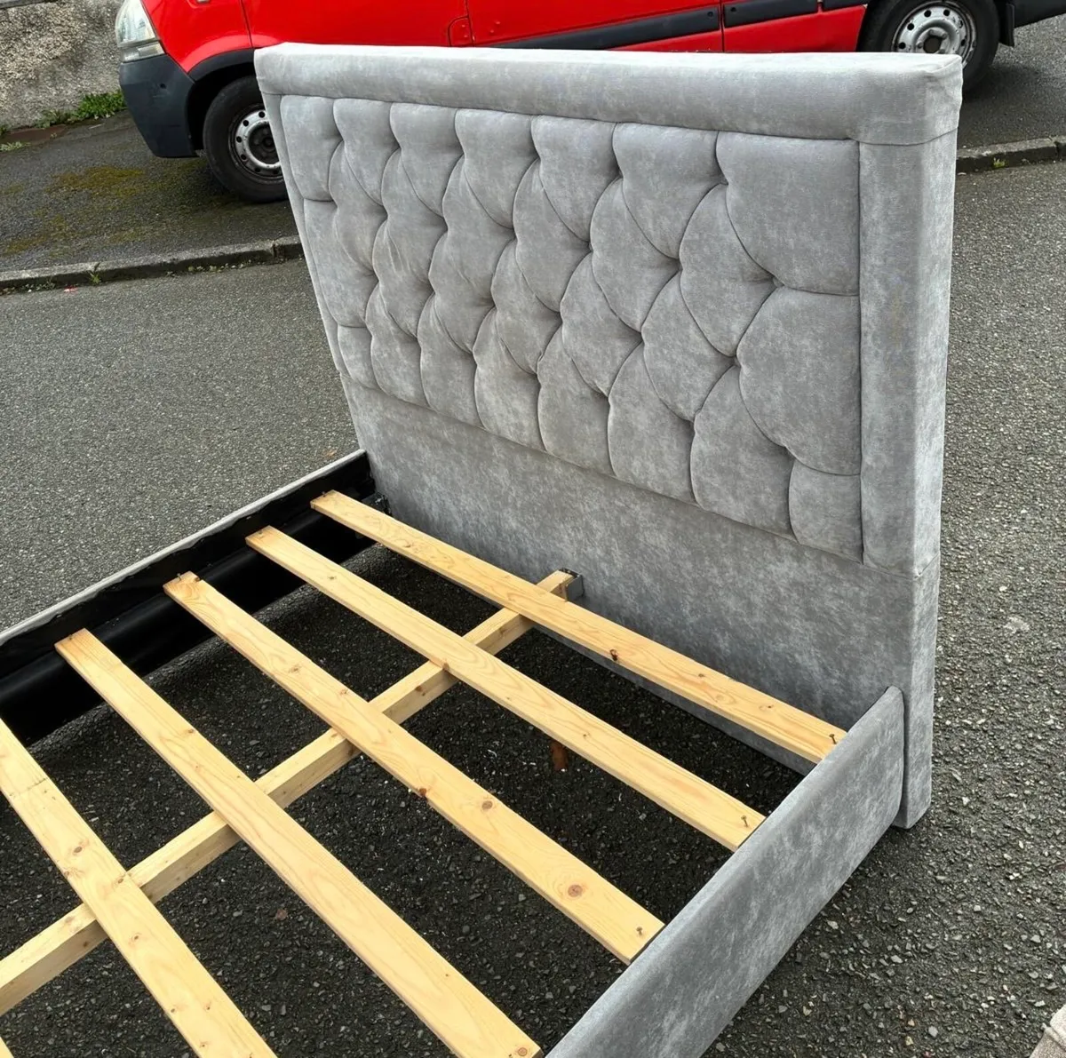 Grey Velvet Double Bed Frame - Image 4