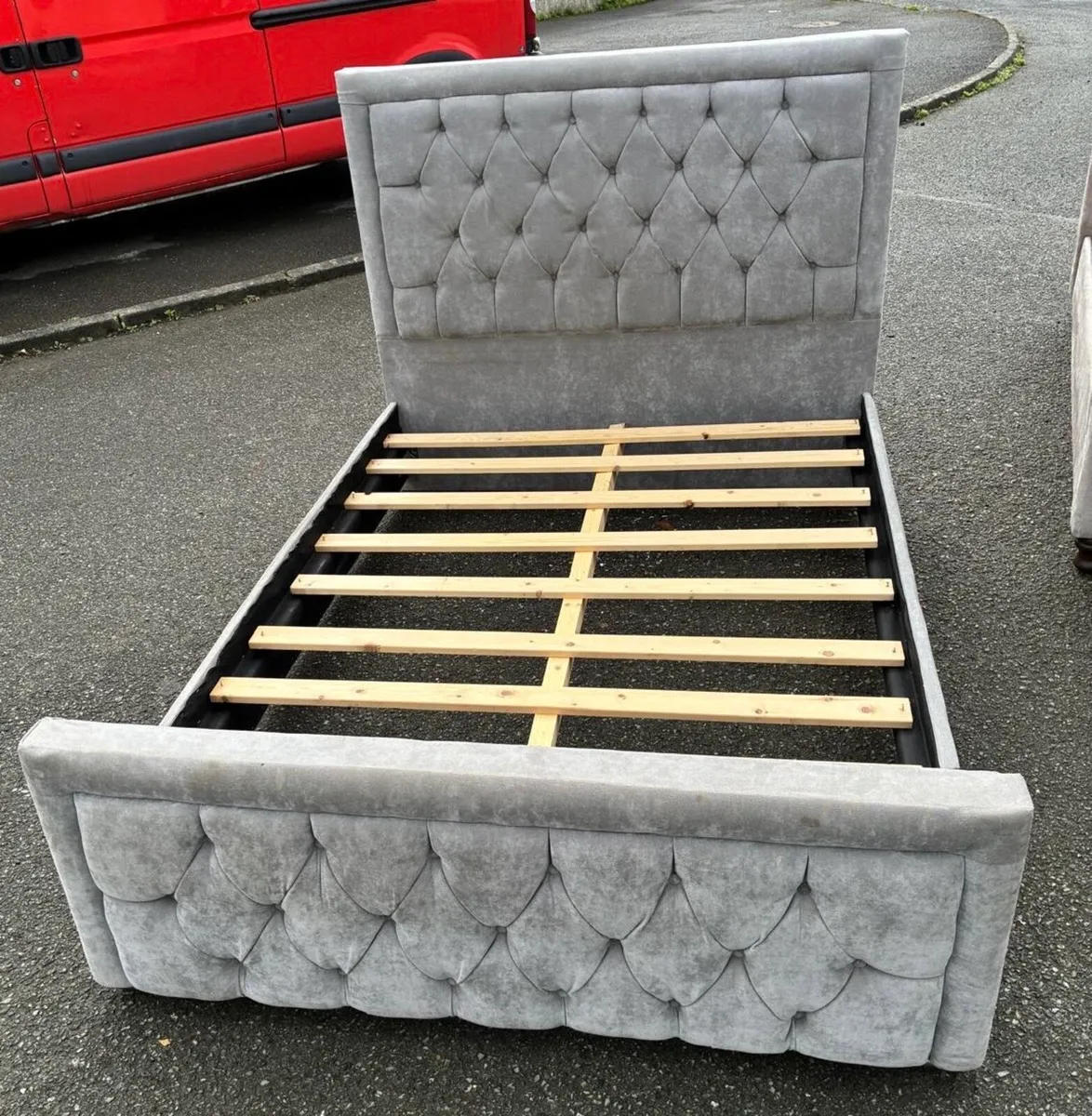 Grey Velvet Double Bed Frame - Image 2