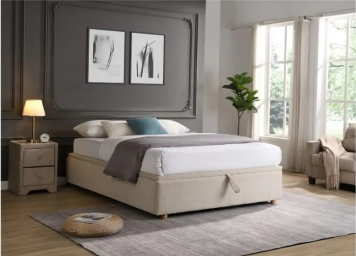 Rio Ottoman Base / Beige Fabric - Image 1